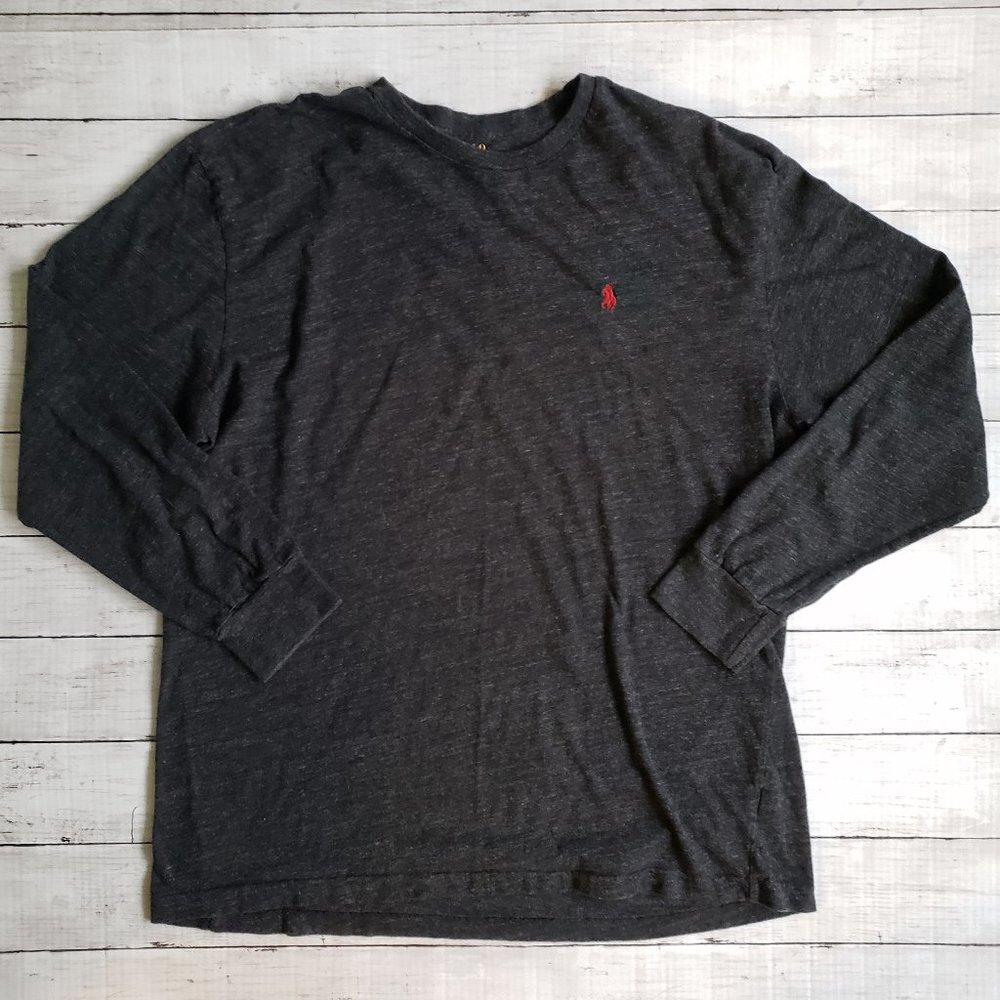 LAST CHANCE! POLO RALPH LAUREN Dark Gray Heather Long Sleeve Tee T-Shirt LARGE